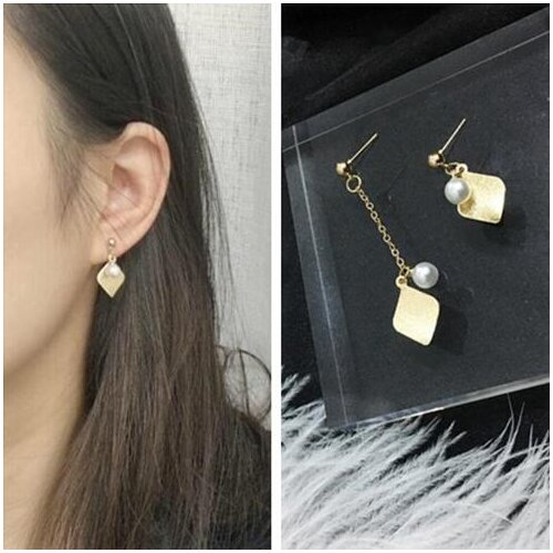 Ex427 Fashion Vintage simple Personality imitation pearl Irregular leaves tassels Chain earrings Womens Jewelry Accessories