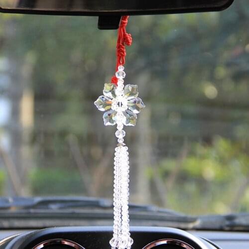 Crystal Glass Hanging Pendant Ornaments Car Rearview Mirror Maple Leaf Shape Crafts Home Decor Figurine Car Interior Accessory