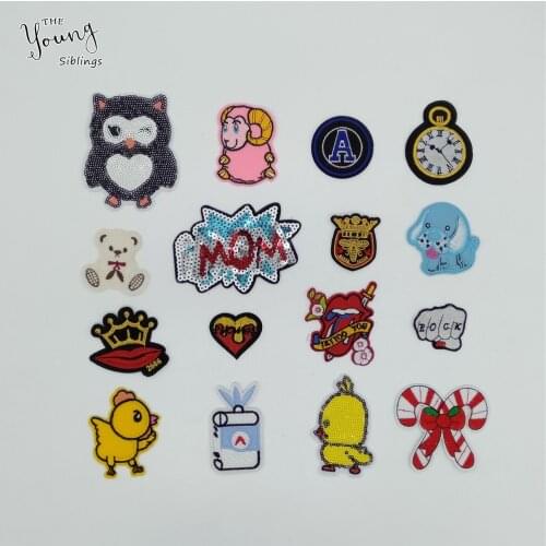 Exquisite Owl Letter Patch Cartoon Sequins Iron on patches Kids DIY Stripe Embroidery Sewing stickers For Clothing Accessories