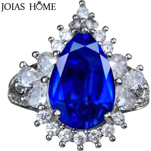 Joiashome Classic Created Blue Sapphire Ring Original 925 Silver Charms Engagement Jewelry Rings For Women Size 6-10 Wholesale