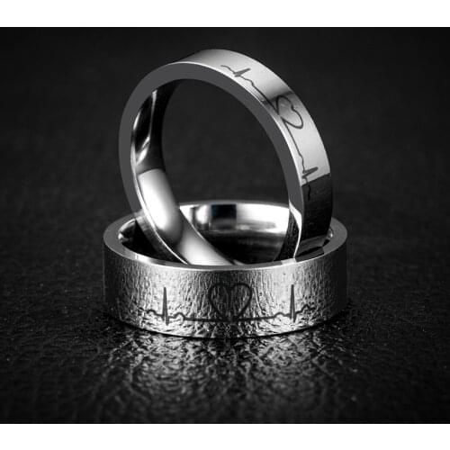Fashion Stainless Steel Ring ECG Shape Ring Wedding Engagement Party Jewelry Accessories For Couple Men Women
