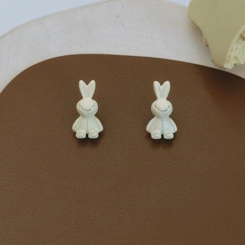 2021 Korean Fashion Piercing Jewelry Trend 925 Silver Cute Resin Rabbit Earrings Brincos Pendientes Animal Earrings For Women