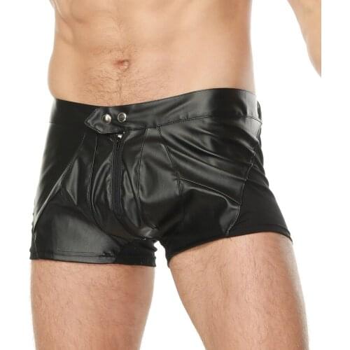 2018 New Design zipper low waist casual leather shorts faux Gyms Male Short fashion Boxers