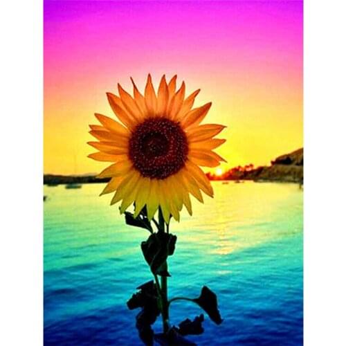 Yujohom Paint With Diamond Paintings Cros Stitch Sunflower Diamond Mosaic Embroidery Full Square Seaside Rhinestone Art Pictures