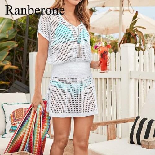 Ranberone Swimwear Cover-Ups Summer Swimsuit Bikinis Cover Dresses Mesh Solid Color Beachwear Sun Protection Beach Outwear