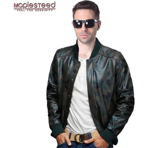 MAPLESTEED Genuine Leather Jacket Men Real Calfskin Cowhide Camouflage Soft Male Bomber Motorcycle Biker Coat Autumn Jaqueta 151