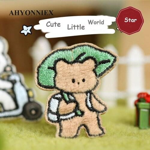 AHYONNIEX 1 Piece Embroidered Cute Litte Bear Patches Clothes Bags DIY Applique Embroidery Parches Iron On Patch for Clothes