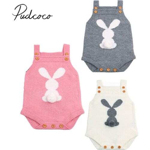 2018 Brand New Newborn Toddler Infant Baby Boy Girls Bunny Knitting Wool Bodysuit Jumpsuit Sleeveless Outfits Warm Clothes Set