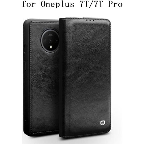 QIALINO New Business Flip Case for Oneplus 7T Pro Genuine Cow Leather Phone Skin Shell for Oneplus 7T 7TPro Slim Protective Bag