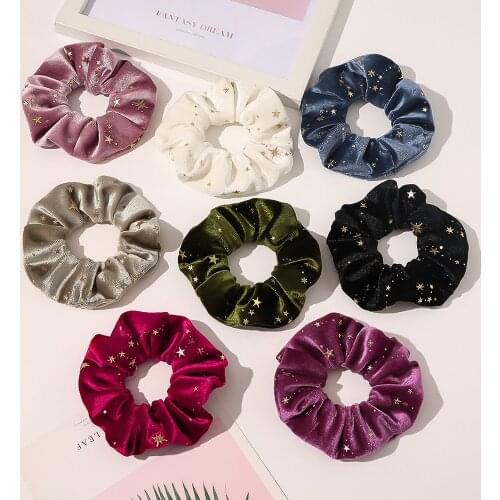 New Fashion Gold velvet hot blonde circle simple golden star large intestine hair ring Elastic Hair Bands Women Girl Accessories