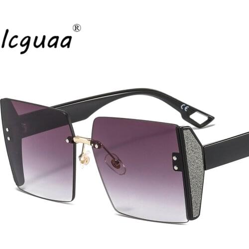 Overiszed Square Rimless Sunglasses Frameless Eye Glasses BlingBling Patch Eye Wear очки солнечные женские Uv400 Sunglasses