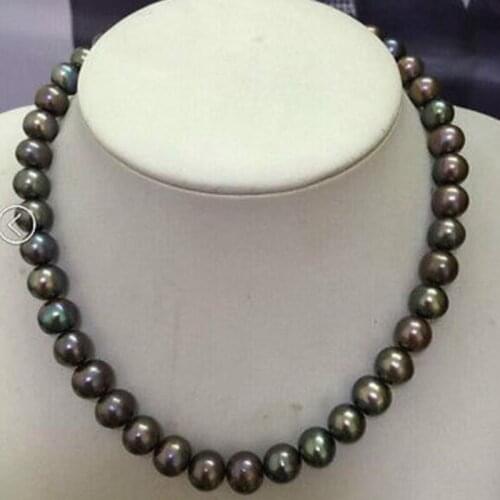 Huge18"10-11MM natural black red blue multicolor pearl necklace14k