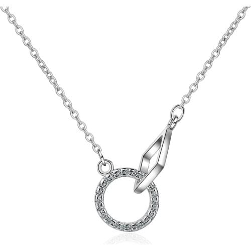 Simple Round Square CZ Zircon Statement Necklace For Women Fashion 925 Sterling Silver Necklaces Chain Choker Collar Jewelry