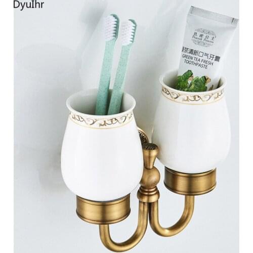 Simple bathroom metal wall-mounted brass toothbrush cup holder mouthwash double cup ceramic cup holder bathroom accessories
