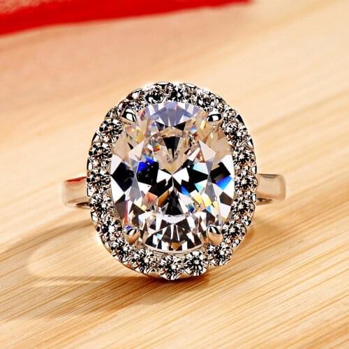 Luxury Female White Oval Zircon Ring 100% Real 925 Sterling Silver Wedding Ring Vintage Crystal Stone Engagement Rings For Women