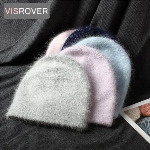 VISROVER 10 colorway unisex solid color rabbit fur woman winter hat lurex Autumn bonnet acrylic man/woman Warm skullies gift