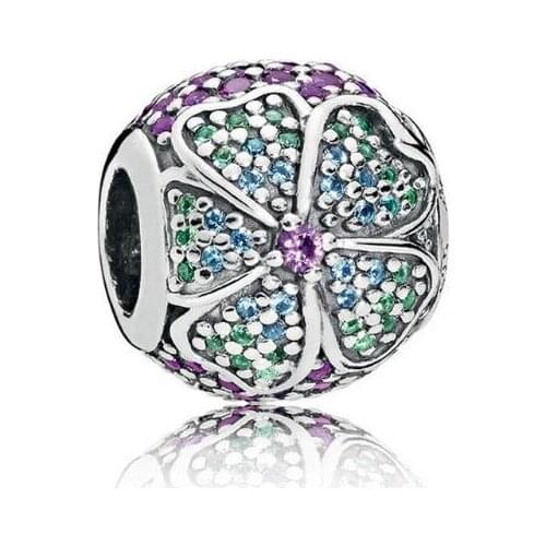 Original 925 Sterling Silver Charm Glorious Bloom With Multi-colored Crystal Beads Fit Pan Bracelet & Necklace Diy Jewelry