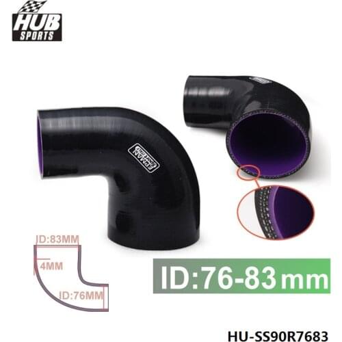 3"-3.25" 76mm - 83mm Silicone reducer Hose Coupler Piping 90 Degree 4-Ply Black For TOYOTA MARK 2 II JZX100 HU-SS90R7683