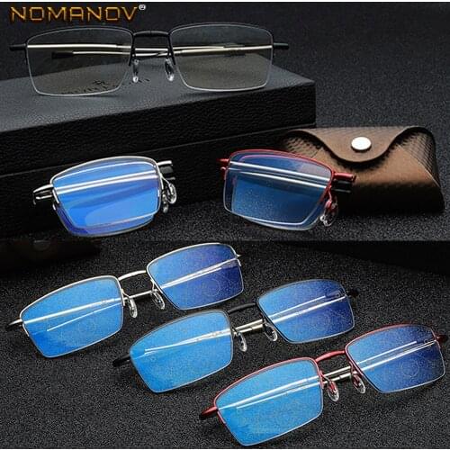 Folding Progressive Multifocal Reading Glasses Alloy Glasses Frame See Near And Far TOP 0 ADD +0.75 To +4 with Case