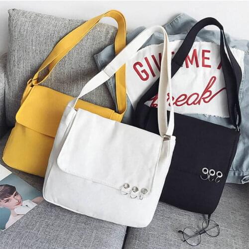 W718 KANDRA 2020 New Women Canvas Bag for Women Fashion Black White Yellow Message Bag Zipper Shoulder Bag Female Crossbody Bags