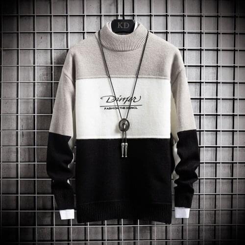 Sweaters Tops Knitted Mens Christmas Jumper 2021 Winter Cashmere Warm Sweater Men Turtleneck Mens Pullover Patchwork Slim Fit