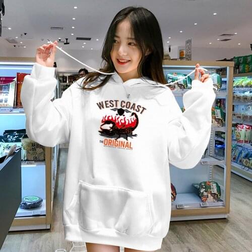 West Coast The Original Letter Print Crop Hoodies Sweatshirts Punk Harajuku Streetwear Warm Kpop Womens Jacket Casual Fashion