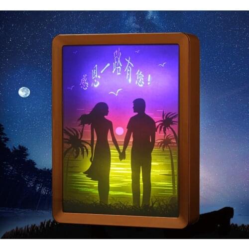 Unique color changing led night l3D paper cut light shadow box frame with giift box