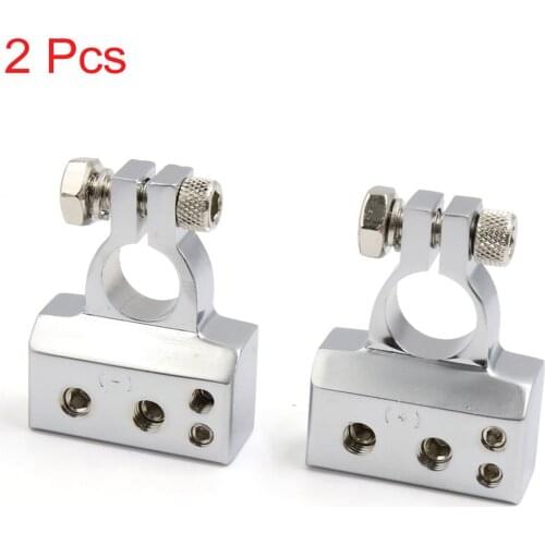Uxcell 2Pcs Silver Tone Positive Nagative Battery Terminal Clamp Post Connector for Car