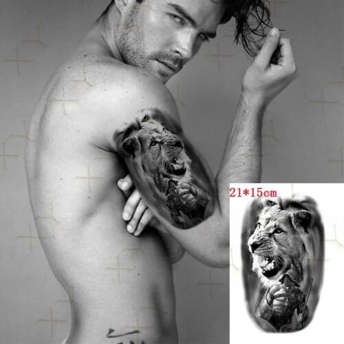 Waterproof Temporary Tattoo Sticker Lion Warrior Sword Flash Tattos Shield Tiger Animal Body Art Arm Fake Tatoo Women Men