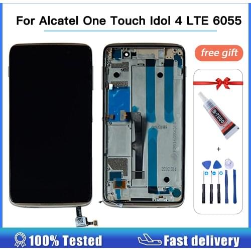 For 5.2" Alcatel One Touch Idol 4 LTE OT6055 6055P 6055Y 6055B 6055K 6055 LCD Display Digitizer Touch Screen Assembly with Frame