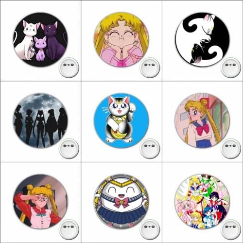 Japan anime Sailor Moon Cosplay Badge Cartoon Brooch Pins for Backpacks bags Badges Button Clothes Accessories 1pcs