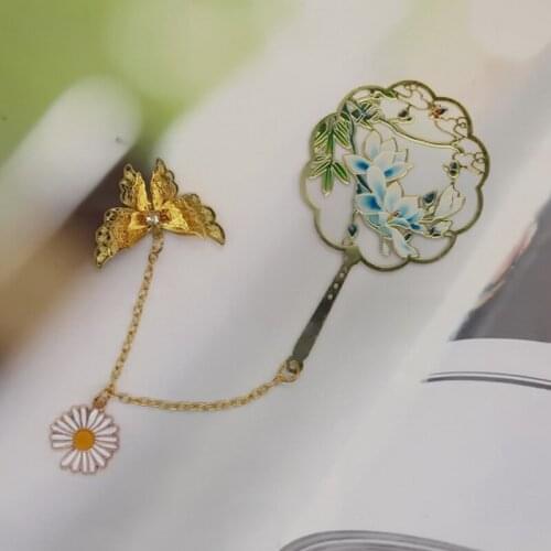 1pc Creative Magnolia Flower Butterfly Pendant Bookmark Cute Metal Art Exquisite Book Mark Page Folder Office School Supplies