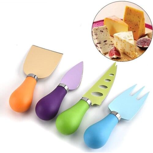 1 Set 4pcs Stainless Steel Knives Bard Set Oak Handle Cheese Knife Kit Kitchen Cooking Tools Useful Accessories
