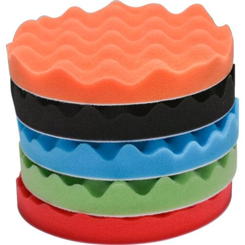5Pcs 6" 7" 150/180mm Buffing Polishing Sponge Pads Kit Car Polisher Soft Wave Foam Waffle Pad Car Wash Cleaning Detailing Tool