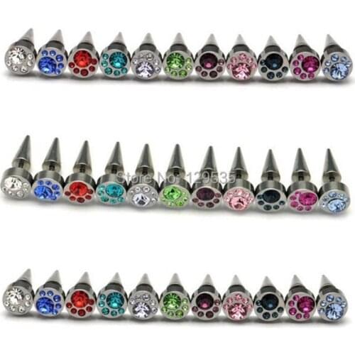 8MM width Moon-shaped Cone six drill titanium steel punk Men earrings 11 colors for choose