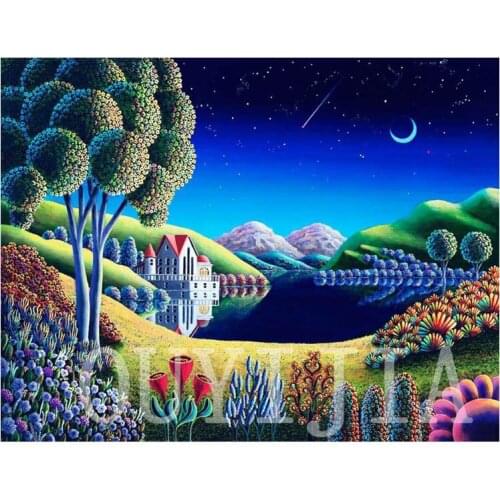 OUYIJIA5d DIY Diamond Painting Beautiful scenery Full Square Round Rhinestone Embroidery Cross Stitch Craft Tool Set A4 A5 Light