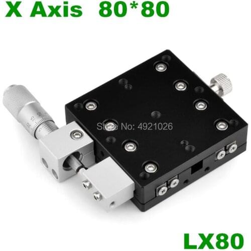 Free shipping X Axis 80x80mm LX80-L LX80-C LX80-R Trimming Platform Manual Linear Stages Bearing Tuning Sliding Table Cross Rail