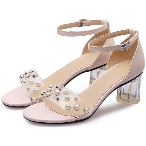 Big Size9 10 11 high heels sandals women shoes woman summer ladies Pearl transparent sandals with thick heels