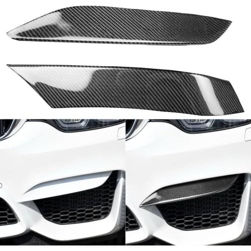 2Pcs Front Bumper Cover Protective Self-adhesive Carbon Fiber Black Front Bumper Trim for BMW F80 M3 F82 F83 2014-2020