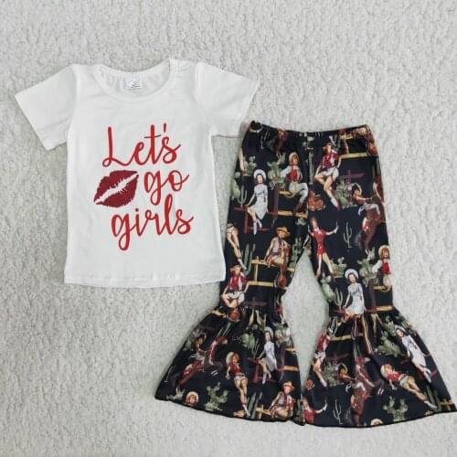 Kids clothes girls lips print letter painting women bell bottoms spring girls designers clothes western style RTS new arrival