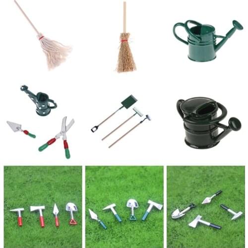 DIY Miniatura Metal Watering Can Spade Rake Garden Tools For Children Dolls House Miniatures Accessories Set