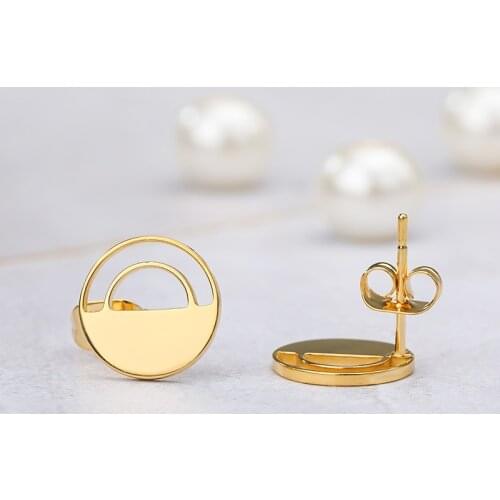 Geometric Round Earrings For Women Wedding Jewelry Stainless Steel Circle Ear Studs