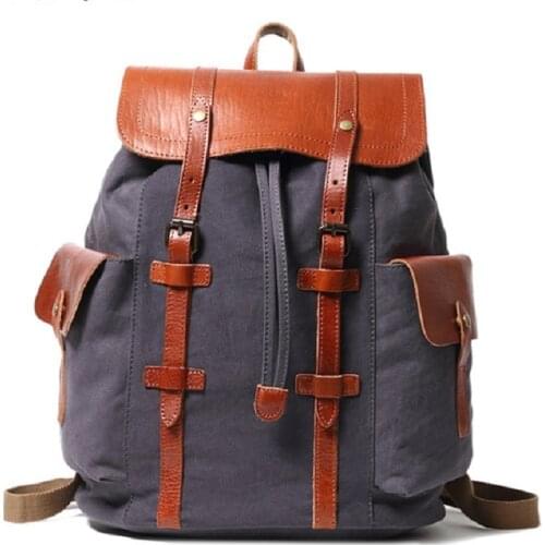 M337 New Pure Cotton Canvas Classic Female Student Canvas Backpacks Mens Casual Outdoor Travel Computer Bag First Layer Cowhide