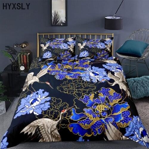 3D Crane Flowers Quilt Cover Bedding Set No Sheets Duvet Cover Pillowcase Brushed Fabric Floral 2-3pcs/set Couples Home Textile