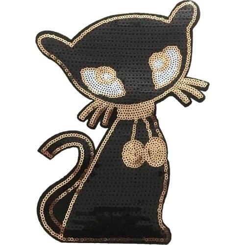 Cat Sequins Patch for Clothing Iron Embroidery Patches Kids Clothes Fabric Stickers Iron On Sequin Patches for Dresses 2PCS