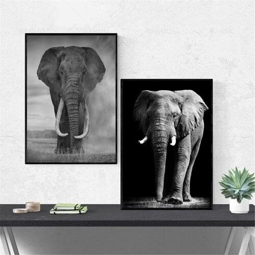 Nordic Elephant Animal Wall Art Poster Wildlife Art Print Canvas Painting Black And White Pictures Modern Living Room Home Decor