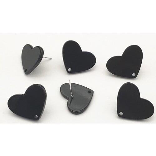 New Arrival! 17x22mm 100pcs black color Acrylic Heart shape Ear Stud for Handmade Earring DIY Parts,Jewelry Accessories Findings