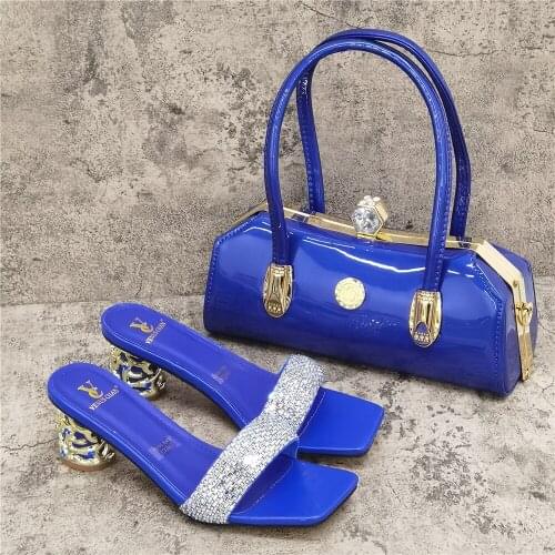Summer New Coming Blue Nigerian Shoes and Bags To Match Shoes with Bag Set Matching Italian DESIGN Shoe and Bag Set