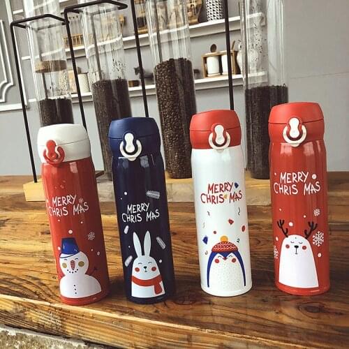 New Years Christmas stainless steel insulation cup cute cartoon student water cup portable girl heart bounce cap cup