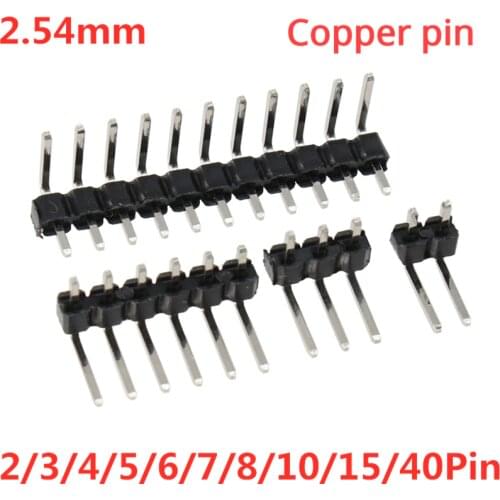 10PCS 2.54mm Single Row Right Angle PCB Board Copper Pin Header Connector Male Pinheader 1*3/4/10/12/15/40Pin for Arduino